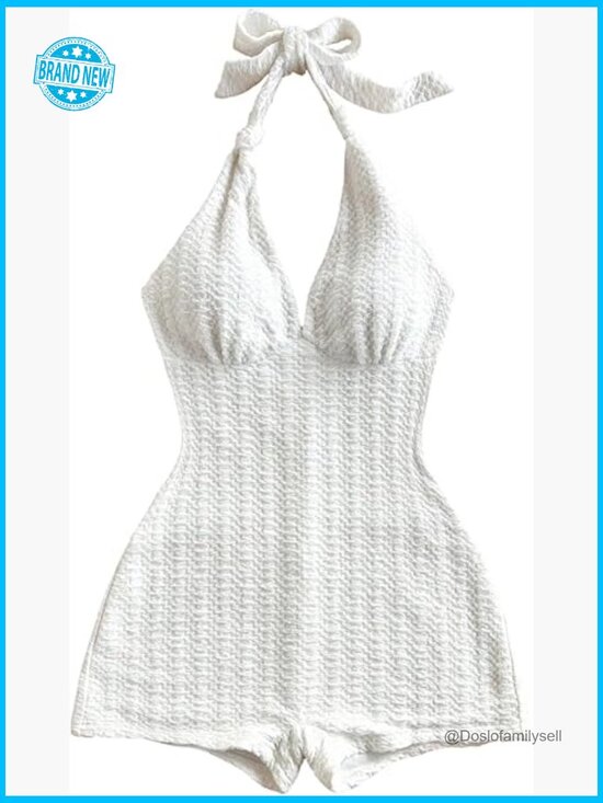 Pants - Bow Halter Shorts Bodysuit Backless Sleeveless V Neck Rompers One Piece